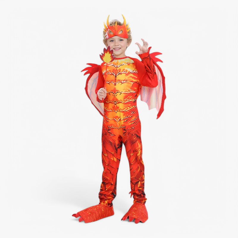 Flammende Drachen Kostüm für Kinder – Komplettes Outfit mit Maske, Flügeln und Schwanz-Meine Verkleidungskiste