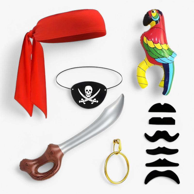 PirateKing – Komplettes Piratenzubehör-Set mit Papagei, Brille und Schwert-Meine Verkleidungskiste