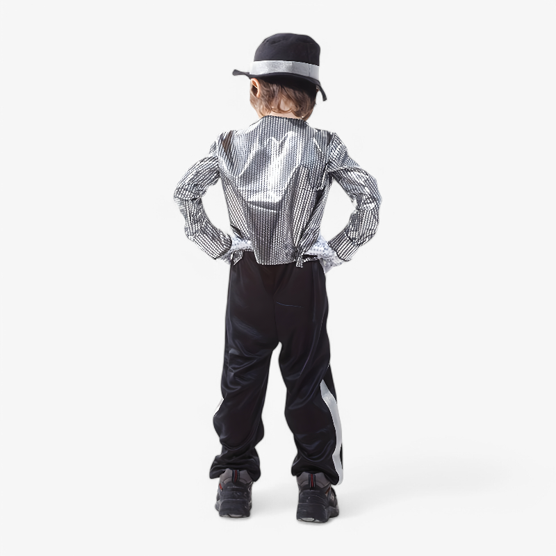 Fröhliches Rockster Kostüm für Kinder – Glänzende Jacke, Hut und Handschuhe Set-Meine Verkleidungskiste