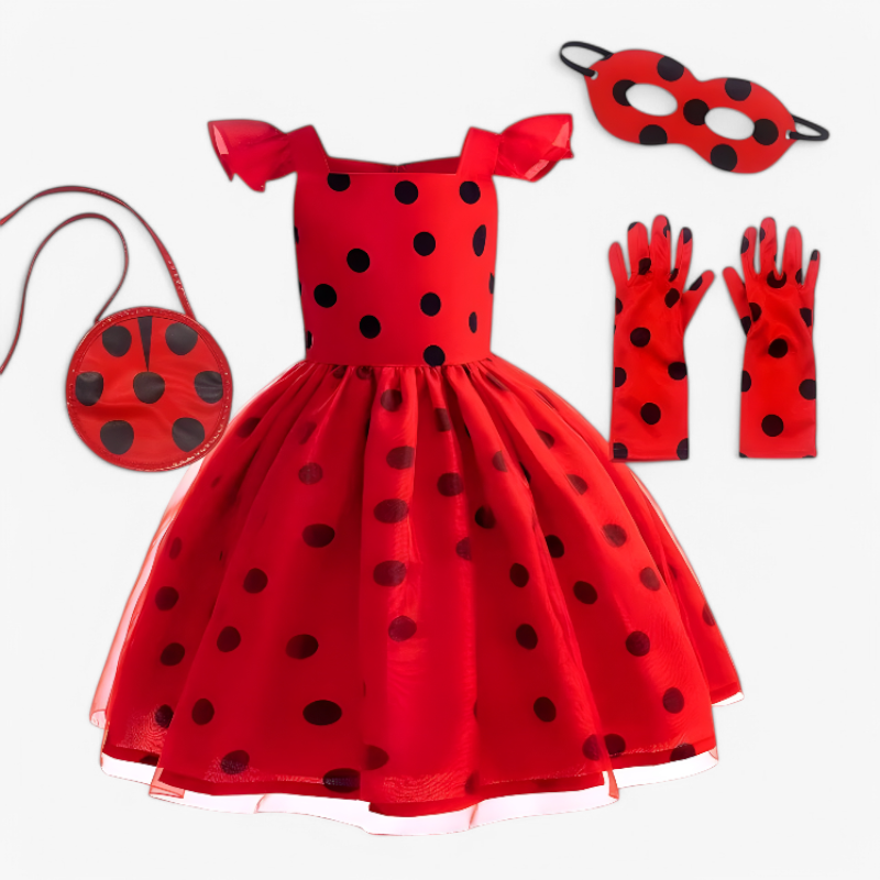 Marienkäfer Kleid für Mädchen – Inklusive Maske, Tasche und Handschuhe-Meine Verkleidungskiste