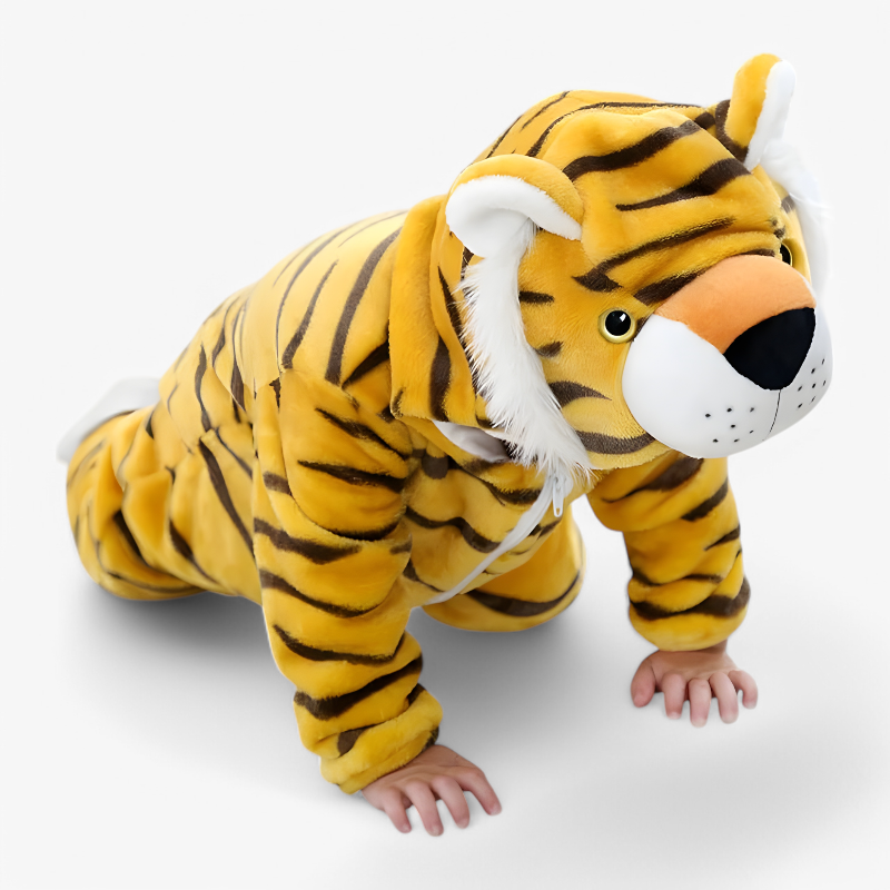 Süßes Tiger Baby-Overall – Flanell-Romper mit Ohren und Schwanz für Babys-Meine Verkleidungskiste