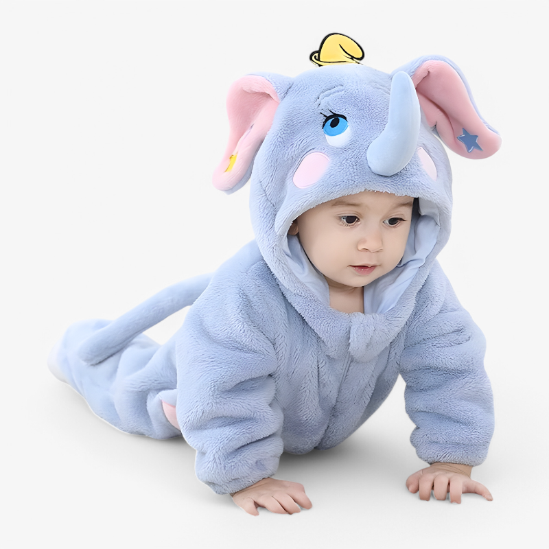Schattige Elefanten Baby Onesie – Flanellen Overall mit Sternen, Ohren und Rüssel für Babys-Meine Verkleidungskiste