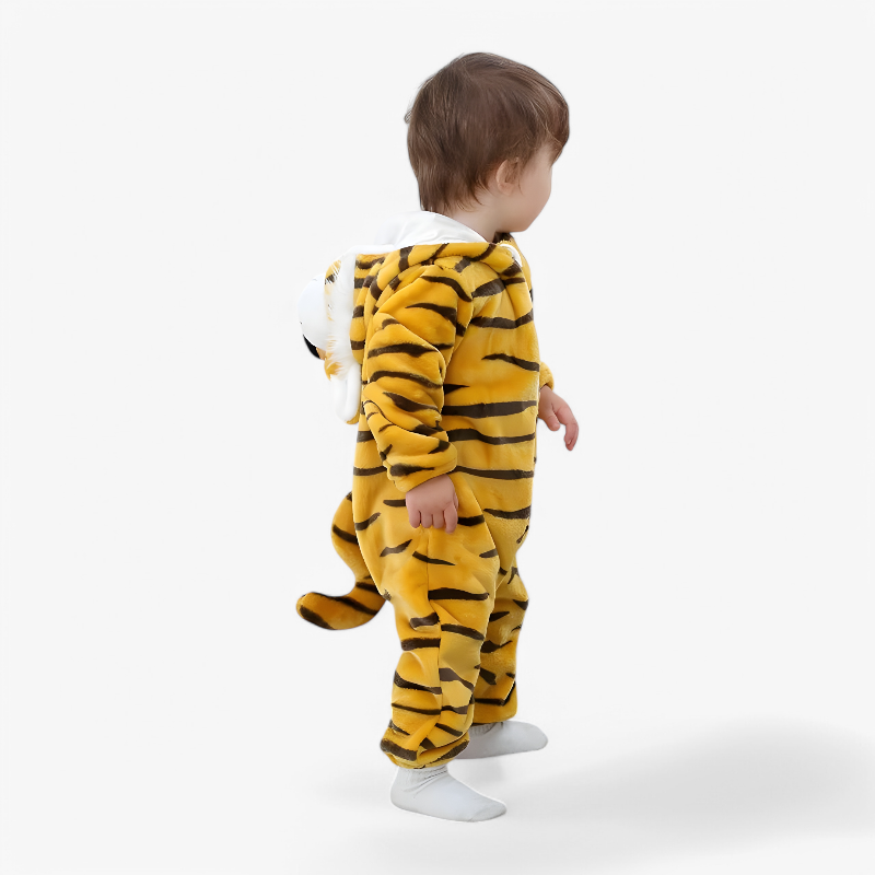 Süßes Tiger Baby-Overall – Flanell-Romper mit Ohren und Schwanz für Babys-Meine Verkleidungskiste