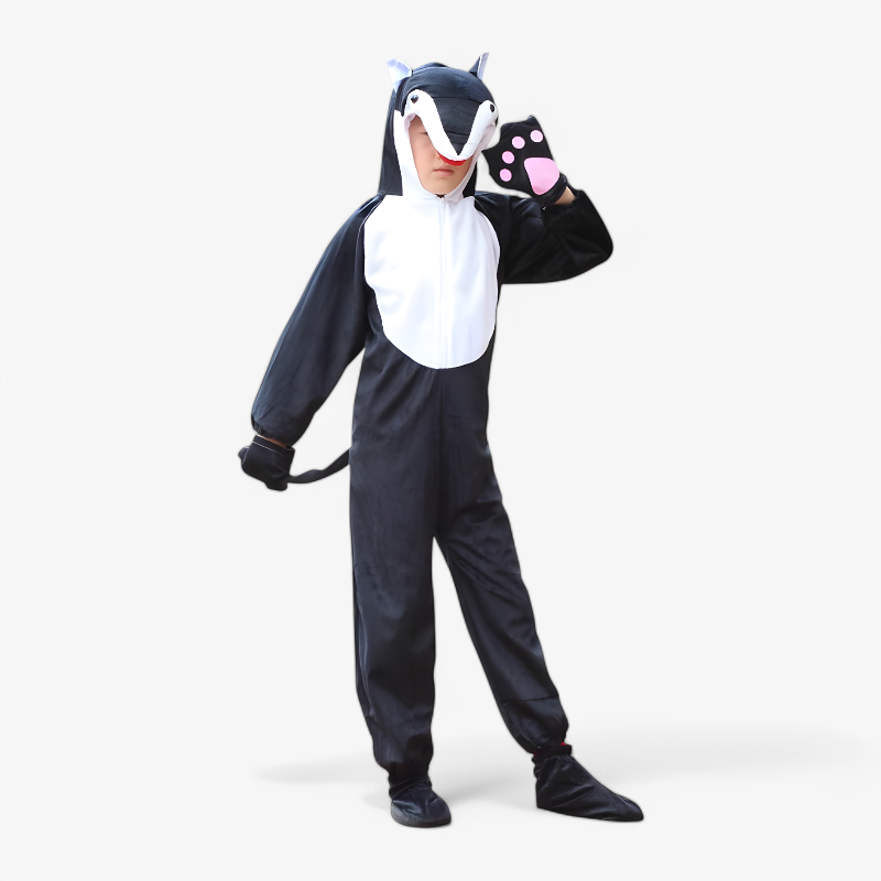 Schwarze Tier-Overall für Kinder – Inklusive Kapuze und Ohren-Meine Verkleidungskiste