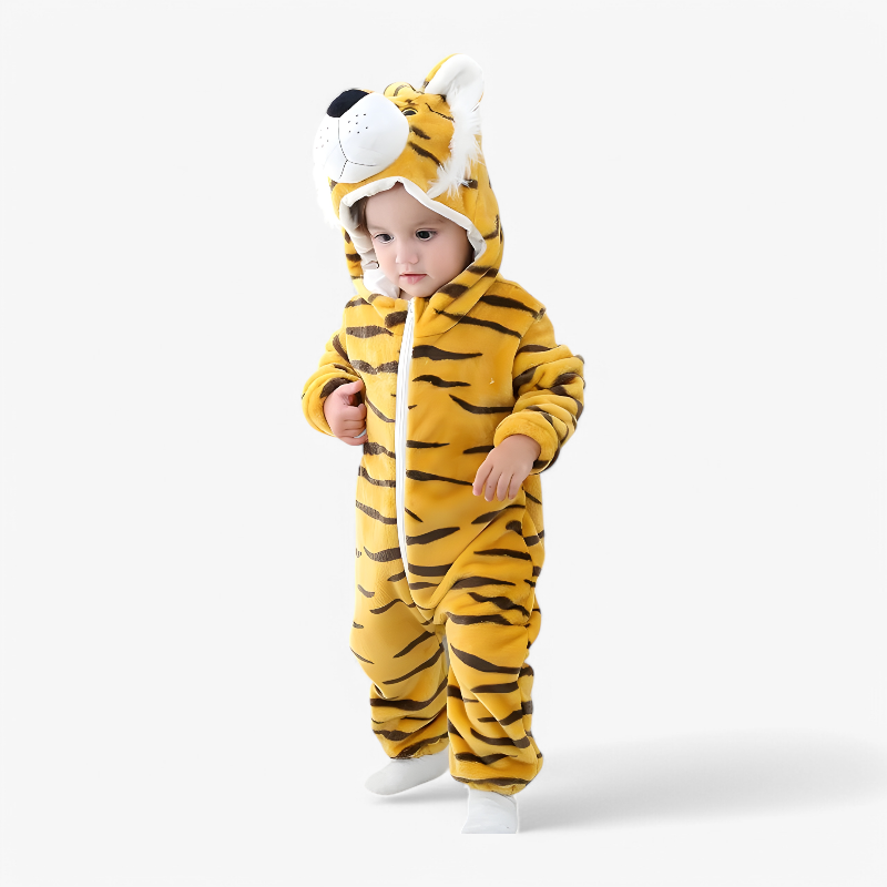 Süßes Tiger Baby-Overall – Flanell-Romper mit Ohren und Schwanz für Babys-Meine Verkleidungskiste