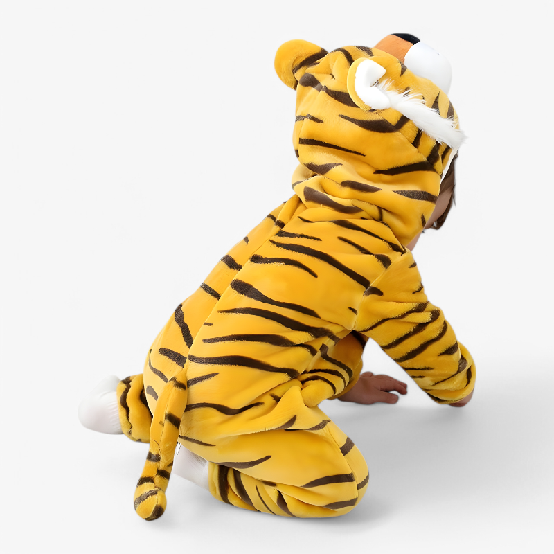 Süßes Tiger Baby-Overall – Flanell-Romper mit Ohren und Schwanz für Babys-Meine Verkleidungskiste
