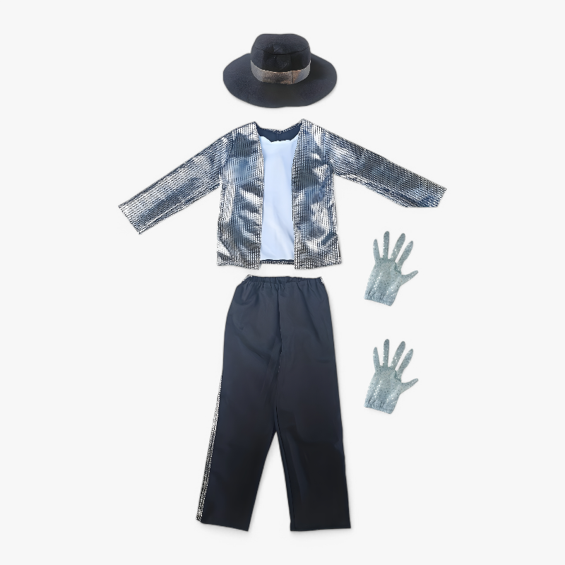 Fröhliches Rockster Kostüm für Kinder – Glänzende Jacke, Hut und Handschuhe Set-Meine Verkleidungskiste
