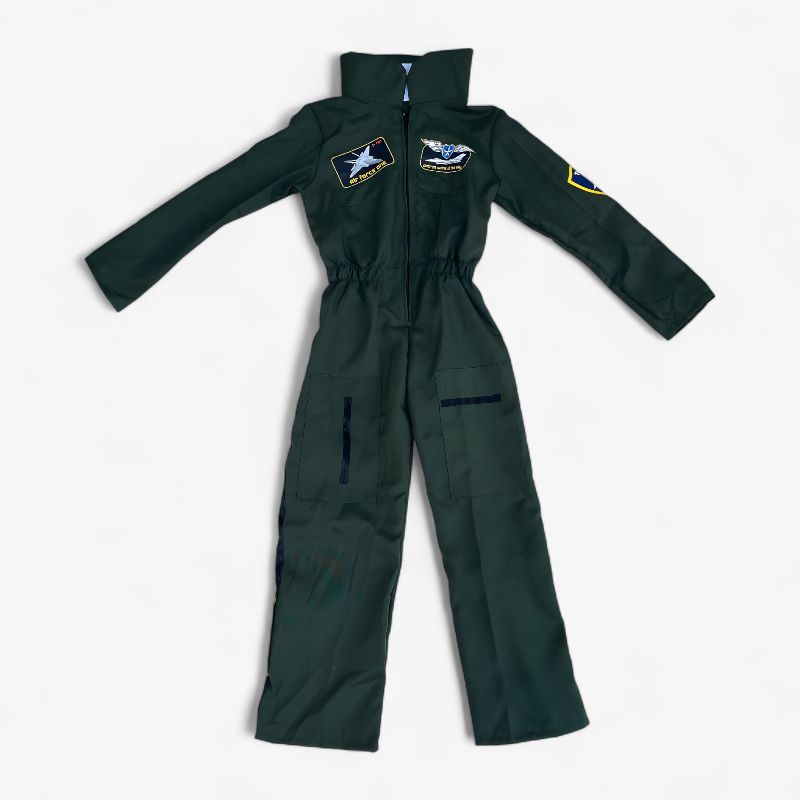 Luftwaffe Kostüm für Kinder – Pilot Overall mit Abzeichen und detaillierten Taschen-Meine Verkleidungskiste