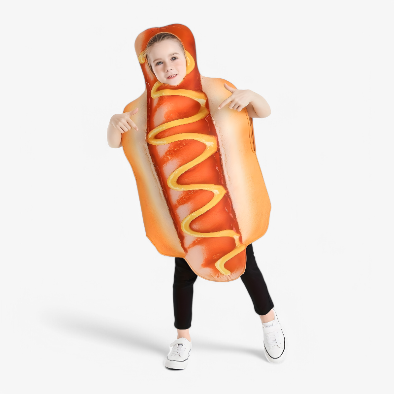 Lustiges Hotdog-Kostüm für Kinder – Komplett mit Ketchup- und Senf-Elementen-Meine Verkleidungskiste