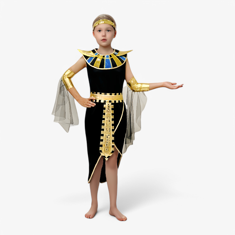Majestätisches Ägyptisches Prinzessinnenkostüm – Set mit Kleid, Haarband und goldenen Accessoires-Meine Verkleidungskiste