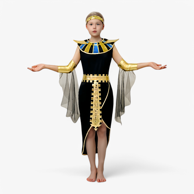 Majestätisches Ägyptisches Prinzessinnenkostüm – Set mit Kleid, Haarband und goldenen Accessoires-Meine Verkleidungskiste