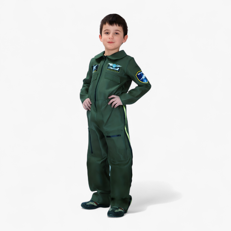 Luftwaffe Kostüm für Kinder – Pilot Overall mit Abzeichen und detaillierten Taschen-Meine Verkleidungskiste