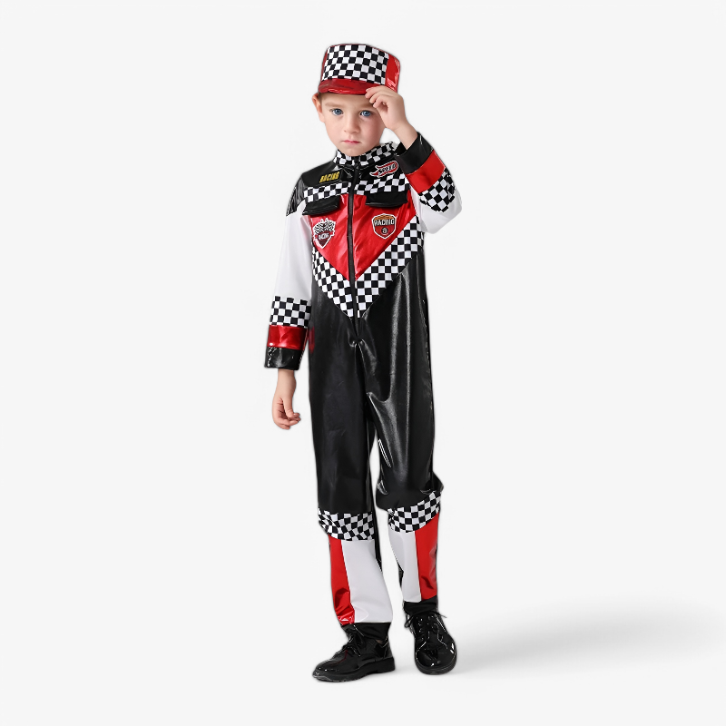 Rennfahrer Kostüm für Kinder – Komplettes Outfit mit Mütze und Accessoires-Meine Verkleidungskiste